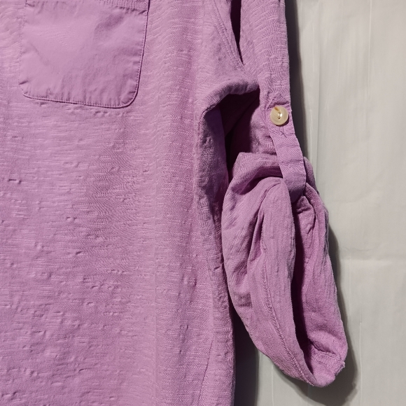 L.L. Bean EUC Women's Half Button Down Shirt, Large, 2 Pockets, 3/4 Tab Sleeve - Picture 4 of 10